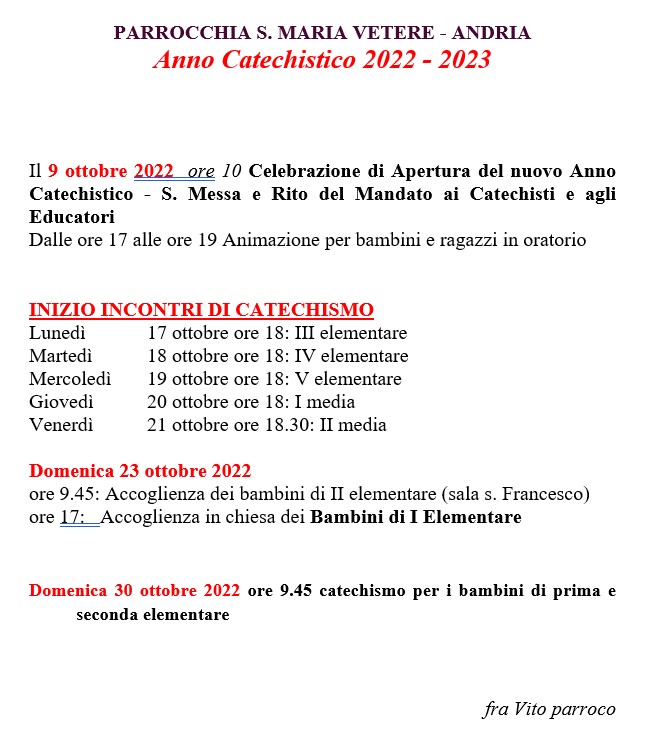 Apertura iscrizioni anno catechistico 2022/2023