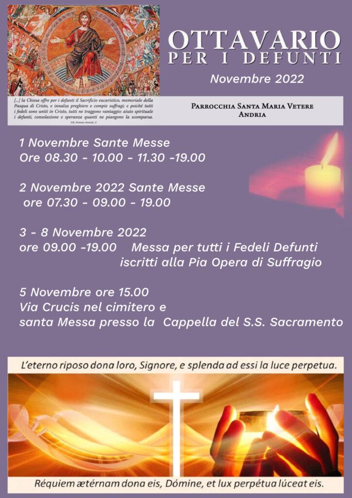 locandina Celebrazioni ottavario defunti Novembre 2022 presso la Parrocchia Santa Maria Vetere Andria